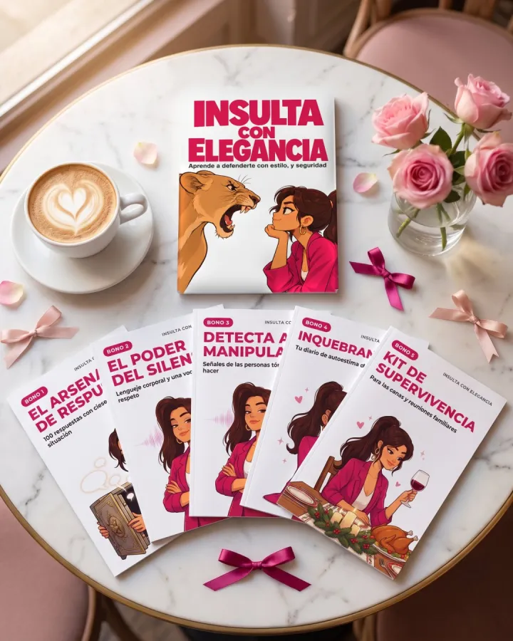 El cuaderno Insulta con elegancia con sus cinco bonos sobre una mesa de mármol